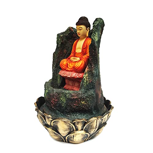 WENS Buddha Polyresin Table Top Indoor Outdoor Water Fall Fountain with LED Lights