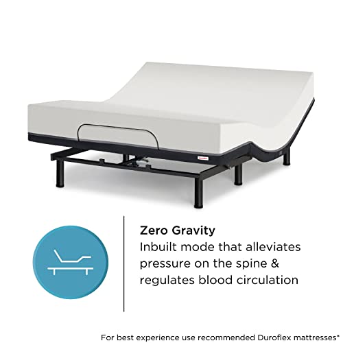 duroflex Wave Plus Smart Adjustable Recliner Bed with Headboad and Quboid Qube Cell Technology Mattress | Zero Gravity & Anti-Snore Mode | in-built massage system mode |2 Memory Presets & 2 USB Ports | Queen Size Bed (78X60 inch)