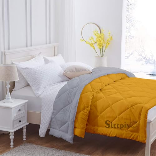 SLEEPINO 500-GSM Winter Single Bed Comforter | Soft & Fluffy - Breathable Reversible Comforter for Single Bed 60x90 Inch (Winter Collection_500GSM_Blanket) - GoldSilver