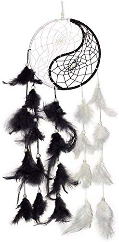 SGN Dream Catcher Wall Hanging Wool Windchime Decorative Showpiece - 40 cm (Wool, White, Black)