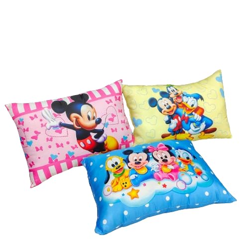 CROZYTONE Home Decor Cartoon Printed Toddler Kid's Silky Soft Microfiber Polyester Pillow Perfect for Travel (12"x18", Mickey Design)(PACK of 3) (PINK)