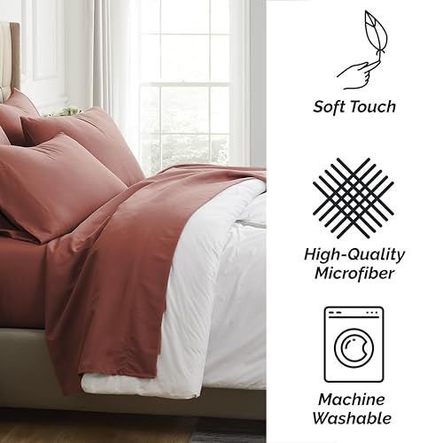 Queen, Terra Cotta (Marsala) : Southshore Essentials - 6 Piece Brushed Microfiber Sheet Set, Queen Size, Marsala