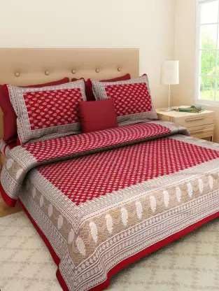 140Tc Pure Cotton Double BedSheet with Two Pillow Covers | 90 X 100 Inches |EXL-260|(Red)