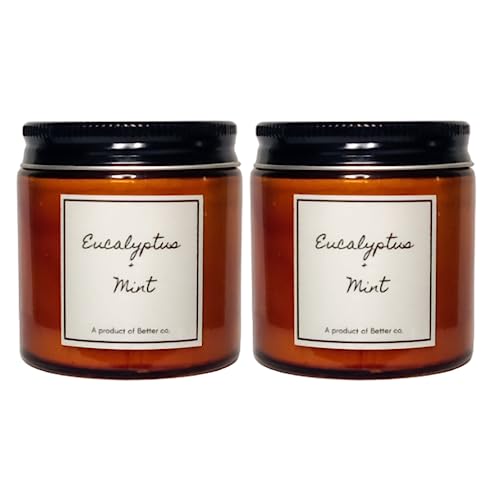 Better co Scented Soy Wax Amber Jar Candle Organic Luxury Aroma of Eucalyptus and Mint Burning Time Upto 20 Hours |Pack of 2