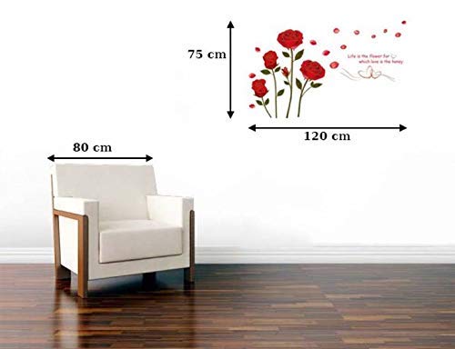 DreamKraft Bedroom Romantic Rose Flowers Wall Sticker (PVC Vinyl, 120x75 CM)