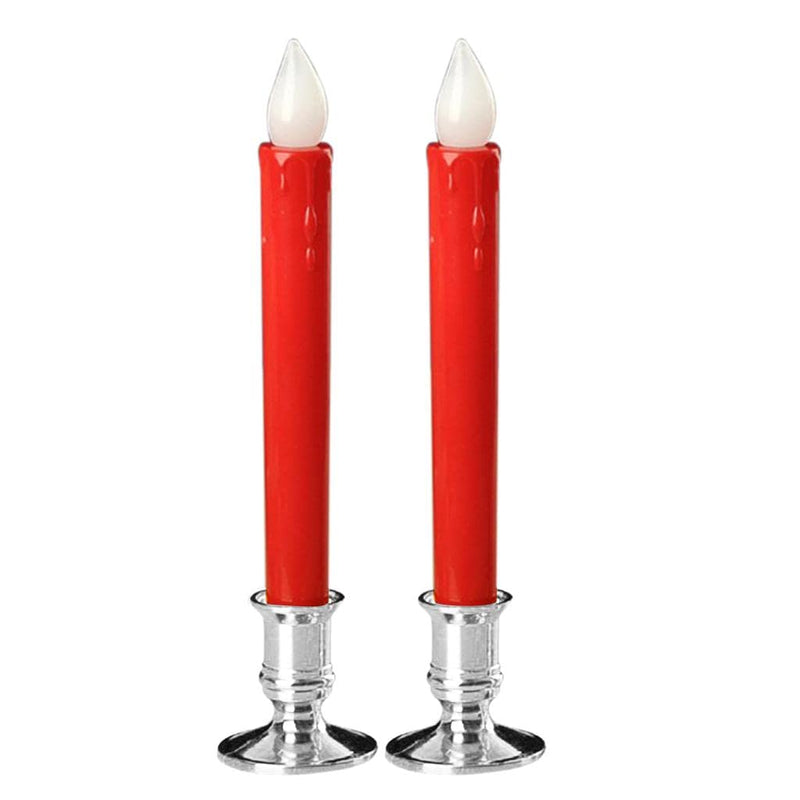 ATORSE® Flameless Flickering Led Pillars Candle Tea Light with Base Battery Powered Red - Silver Base