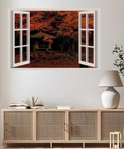 JVERF - JZZA23702 Japan Parks Autumn Nara Park Foliage Trees| Self-Adhesive Open Window Wall Sticker