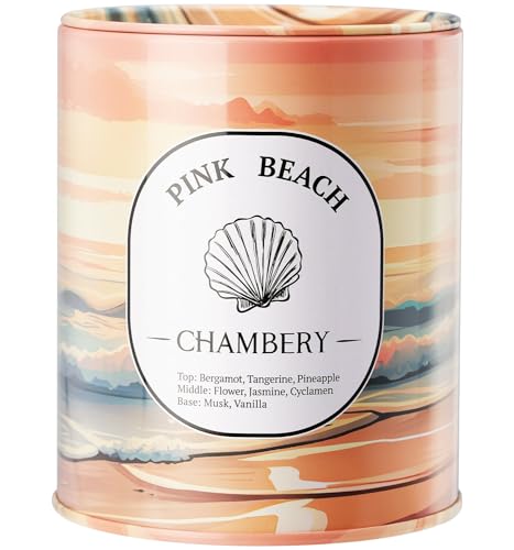 CHAMBERY Pink Beach Candle 9.17oz | Sunrise/Sunset at The Bahamas’ Hubble Island in Premium Tin | Fresh Clean Fragrance for All Seasons | Soy Wax with Lead-Free Cotton Wick | 55-Hour Burn