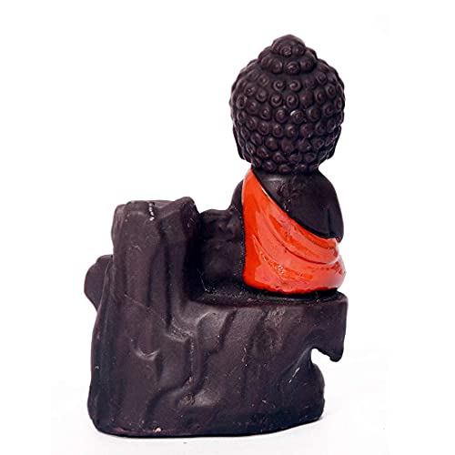 TRUESTAR_Meditating Buddha Monk Idol Smoke Backflow Conical Fountain Incense Stick Dhoop Batti Stand Holder with 10 dhoop Cones