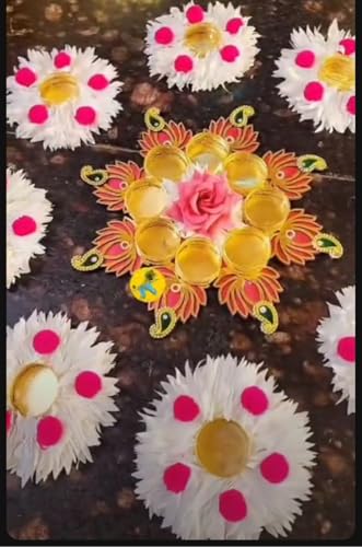 Nutts Handmade MDF Lotus Rangoli with Paper Gajra Tealight Holder | Perfect for Pooja Festival | Ideal for Diwali Festival | Decorate for Home