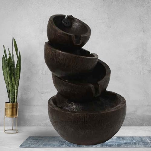 Art N Hub Handicraft Bowl Set Tabletop Waterfall Fountain Decorative Gift Items for Home and Office Also Good As Garden Decoration Items | Home Inauguration Gift Items (30 x 30 x 45 CM | Dark Brown)