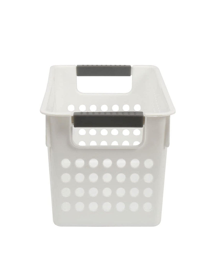 @home by Nilkamal Plastic Basket for Home, Kitchen, Office and Outdoor, 1 Piece, White Storage Desk Basket - Size (29x13.8x12.5cm)