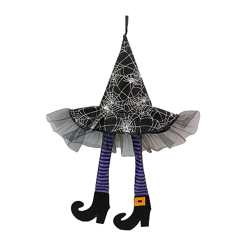 SAZ DEKOR Witch Legs Hat Hanging Sign Horror Party Ornament for Mantel Parties Bedroom Violet