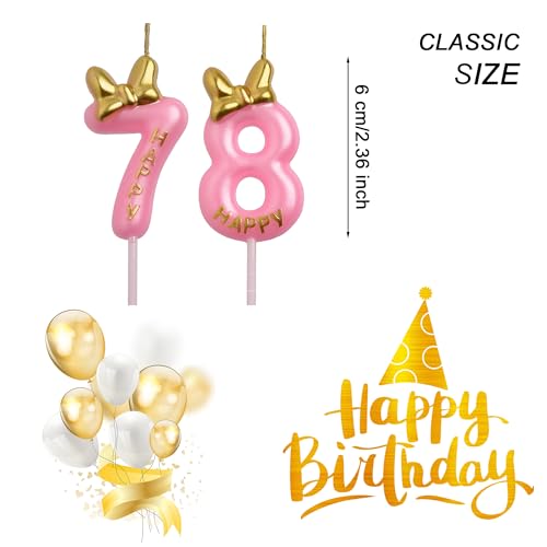 AOOLADA 78th 87th Birthday Candles, Pink 87 78 Year Old Cake Topper Cute Number Birthday Candles, Birthday Party Decorations Gifts for Girls Women