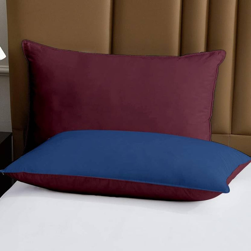 Jaipur Linen Microfiber Pillow Set of 2 for Sleeping 20 Inch X 36 Inch - Blue Maroon