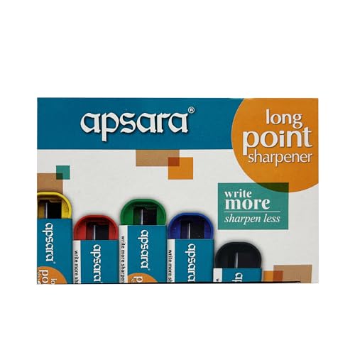 Apsara Long Point Sharpeners, Comfortable Grip, Highly Durable, Anti-rust, Scientifically Designed Blade, Child Safe, for Students, Artists & Professionals, Pack 0f 20