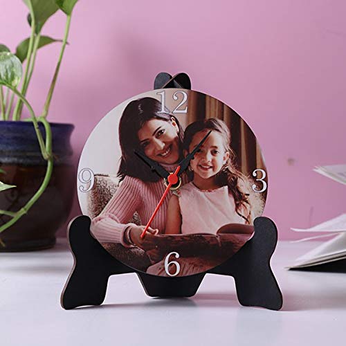 Sparkle Gift and Decor Personalized Table Clock with Photo Gift, Gift for Birthday, Anniversary, Husband, Girlfriend, Wife, Father, Mother -Size: H-16 cm, W-13 cm, Colour: Wooden