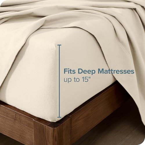 Bare Home Flannel Sheet Set 100% Cotton, Velvety Soft Heavyweight - Double Brushed Flannel - Deep Pocket (Twin XL, Sand)