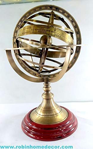 Brass Antique Finish Armillary Celestial Globe with Zodiac Engravings 11" inch