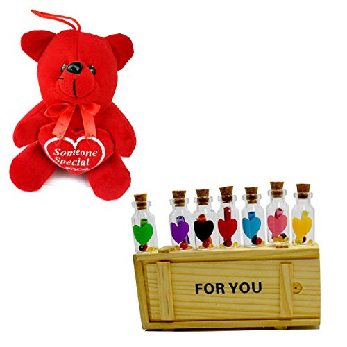 Urvi Creations 7 Days Message Bottle with Say I Love You Musicial Teddy Bear Best Valentines Day Gift for Girlfriend Boyfriend Wife Husband