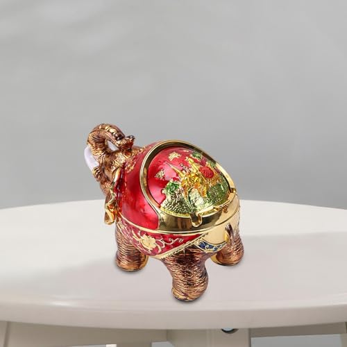 LR Decor E-Shop Elephant Ashtray Car Metal Ashtray for Patio Outside Office Home Use Bedroom Red