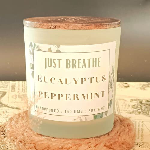 THE TINGE Eucalyptus Peppermint Scented Hand Poured Smokeless Pure Soy Wax Candle for Birthday Anniversary Gift Fragrance Candle