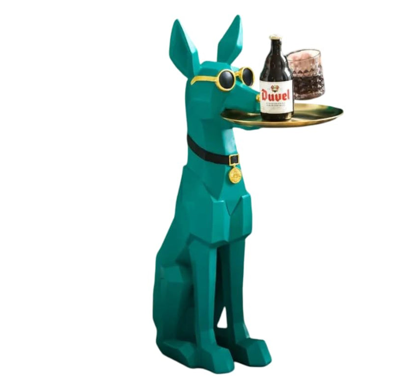 Modern Geometric Doberman Dog Statue with Ashtray, 77 cm Decorative Resin Sculpture, Black and Gold