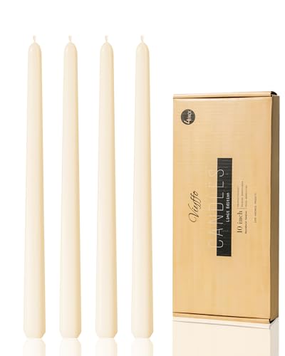 Taper Candles 10 Inch Ivory Set of 4 Unscented, Dripless, Smokeless Long Tall Tapered Candlesticks Wedding Advent Home Decor Dinner Christmas