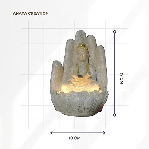 Anaya Decore Embossed Palm Buddha Fountain for Home | Budha Sitting in Hand - Elegant Dcor | Fiber Plastic