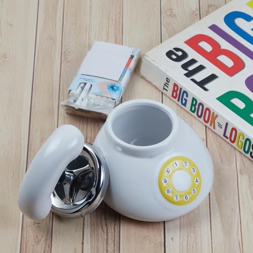 Pakhi Decor Smokeless Ceramic Push Down Ashtray for Cigarettes, Round, White (11387)