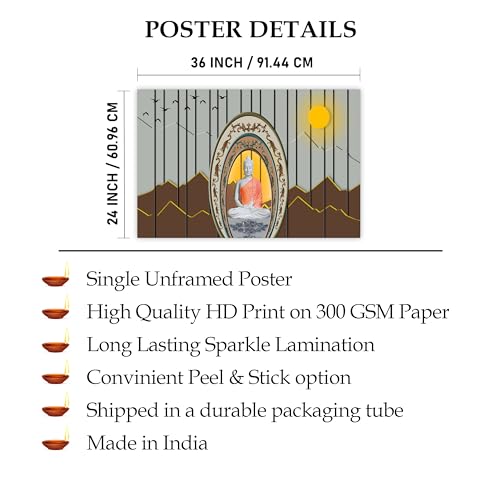 Indianara Rolled Sparkled Gautam Buddha Art Print for Room Décor Digital Reprint 36 inch x 24 inch Painting (10760PST)