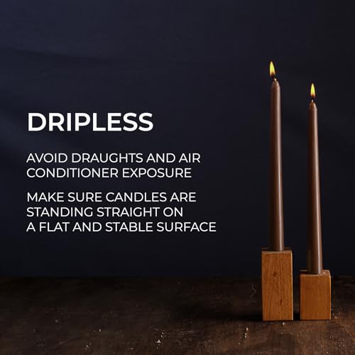 CANDWAX 10 inch Taper Candles Set of 12 - Dripless Tapered Candles and Unscented Candlesticks - Perfect as Dinner Candles and Household Candles - Brown Candles for Home Decor