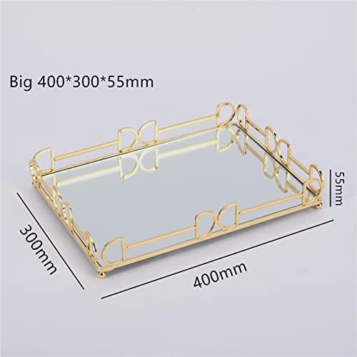 CALANDIS Rectangle Mirror Tray Vanity Serving Tray for Home Bathroom Bedroom L Golden