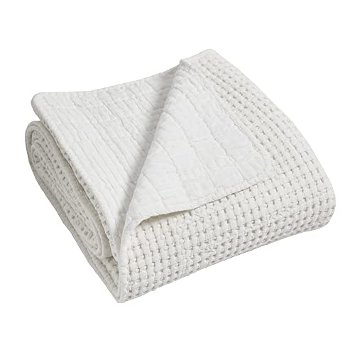 Levtex Home - Mills Waffle - King Quilted Bedspread Set - Bright White Cotton Waffle - Bedspread Size (120 x 104in.), Sham Size (36 x 20in.)