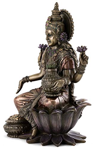 Top Collection Lakshmi Statue Seated on Lotus Platform - Goddess of Wealth, Prosperity, Wisdom, and Fortune Sculpture in Premium Cold Cast Bronze - 7-Inch Collectible Hindu Figurine