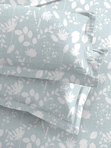 Oak & Lily Queen Size Bedsheet in 180 TC with 2 Large Pillow Covers | Florence Blossoms Blue Design | Bed Sheet for Double Bed | 90" x 100" | 100% Cotton Bed Cover | Washable | European Quality