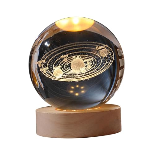 MOJIBE 3D Moon Crystal Ball LED Night Light Ball Projection Lamp Planet Model Birthday Christmas Gifts For Boyfriends Husband, Night Light Galaxy Planet Art Gifts Lamp (Multi Design)