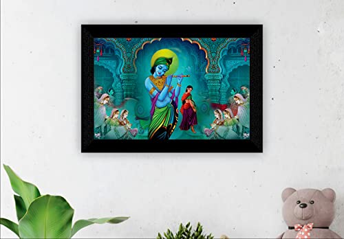 SAF Pack of 1 Radha krishna religious modern art wall painting with framed for living room 11 inch x 14 inch CANFM31278