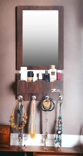 7CR Wooden Wall Mounted Dressing Mirror with Accessories Shelf and Beautiful ball hook for hanging items