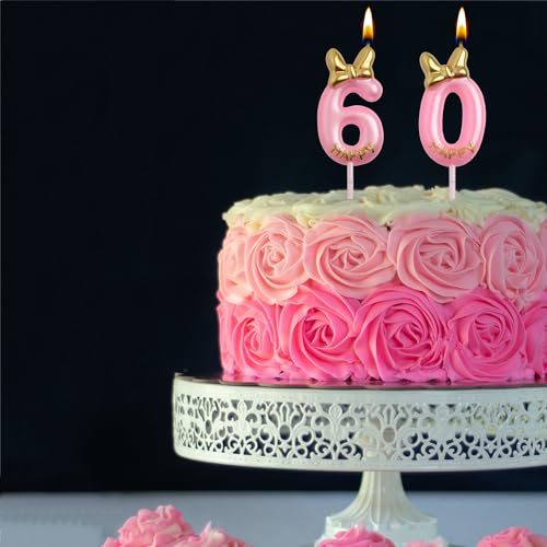 AOOLADA 60th Birthday Candles, Pink 60 Year Old Number Birthday Candles, Number 60 Candles for Men Women, Happy Birthday Party Decorations Cake Topper Gifts for Wedding Anniversary Celebration