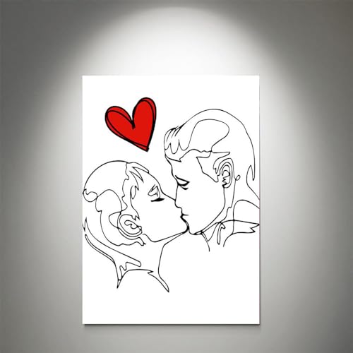 GADGETS WRAP Canvas Gallery Wrap Framed for Home Office Studio Living Room Decoration (11x14inch) - Couple Kiss Printable, One Line Drawing