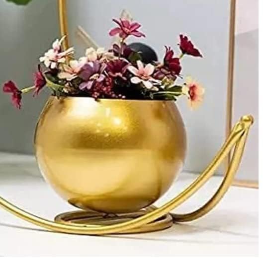 ARS Metal Geometric Design Vase with Gold Finish - Table Decorative Moon Shape Flower Pot | Chand (Size 24 x 24cm)