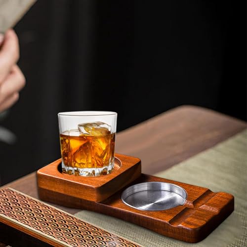MERISHOPP Glass Tray and Cigar Holder Rustic Gifts for Men Ashtray for Office Home Bar