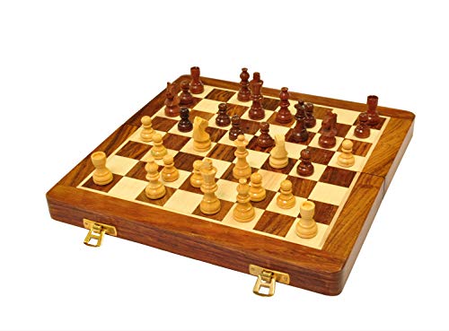 PALM ROYAL HANDICRAFTS Handmade Foldable Magnetic Chess Board Set Wooden with Magnetic Pieces and Extra Queens for Kids and Adults (10.5x10.5 Inches, Brown)