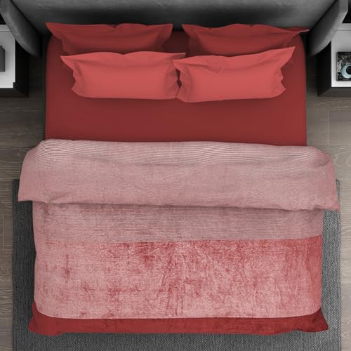 Spaces Polyester 1 Double Mink Blanket (220Cmx240Cm) | 303 GSM Knitted Stripe/Solid Fleece Blanket (Red)- Eden