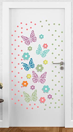 DivineDesigns™ Dots Butterfly Door Sticker | Sticker for Living Room, Bedroom, Office (Vinyl, Standard, Multicolour)