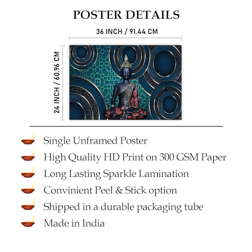 Indianara Rolled Sparkled Gautam Buddha Art Print for Room Décor Digital Reprint 36 inch x 24 inch Painting (10755PST)