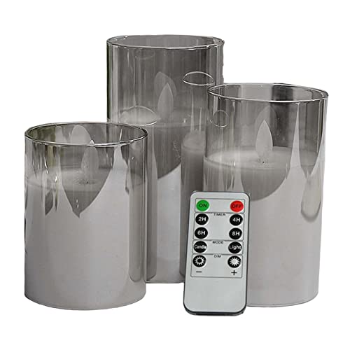 ATORSE® 3 Pieces Flickering Flameless Candles for Centerpiece Home Party Gray