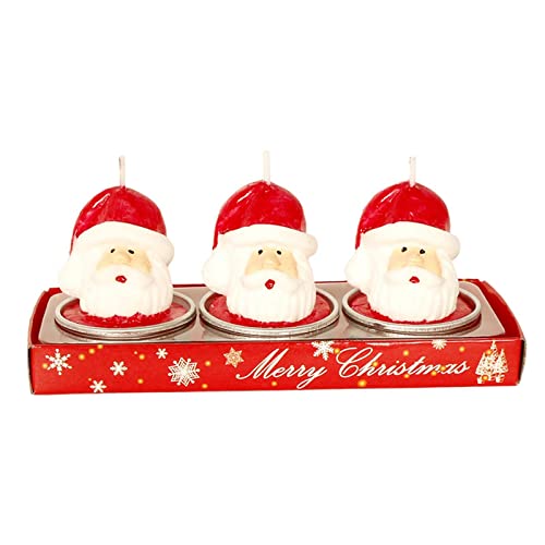 SAZ DEKOR 3X Christmas Candle Set Decorative Tealight for Home Party Big Head Santa