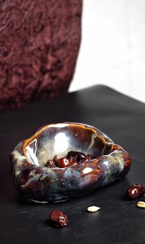 Handmade Dual Glazed Ceramic Decorative Bowl, Ideal for Table Decor or Ash Tray